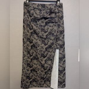 Paisley Print Olive Green Skirt